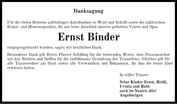 Traueranzeige von Ernst Binder von Dinkelsbühl/ Feuchtwangen