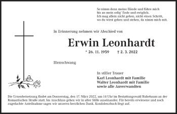 Traueranzeige von Erwin Leonhardt von Dinkelsbühl/ Feuchtwangen