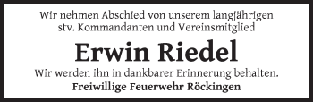 Traueranzeige von Erwin Riedel von Dinkelsbühl/ Feuchtwangen