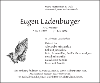 Traueranzeige von Eugen Ladenburger von Dinkelsbühl/ Feuchtwangen