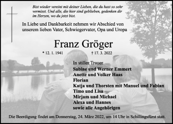 Traueranzeige von Franz Gröger von Rothenburg