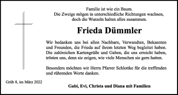 Traueranzeige von Frieda Dümmler von Rothenburg