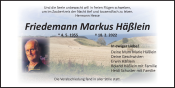 Traueranzeige von Friedemann Markus Häßlein von Ansbach