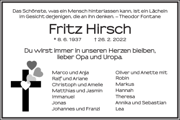 Traueranzeige von Fritz Hirsch von Dinkelsbühl/ Feuchtwangen