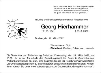 Traueranzeige von Georg Hierhammer von Ansbach