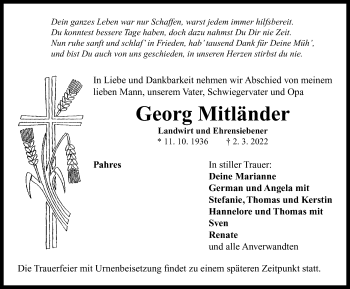 Traueranzeige von Georg Mitländer von Neustadt/ Scheinfeld/ Uffenheim