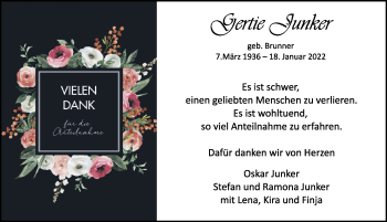 Traueranzeige von Gertrud Junker von Rothenburg