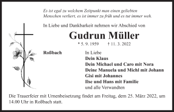 Traueranzeige von Gudrun Müller von Neustadt/ Scheinfeld/ Uffenheim