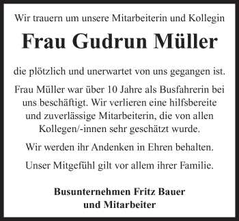 Traueranzeige von Gudrun Müller von Neustadt/ Scheinfeld/ Uffenheim