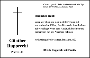 Traueranzeige von Günther Rupprecht von Rothenburg
