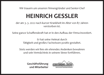 Traueranzeige von Heinrich Gessler von Ansbach