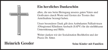 Traueranzeige von Heinrich Gessler von Dinkelsbühl/ Feuchtwangen