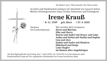 Traueranzeige von Irene Krauß von GE