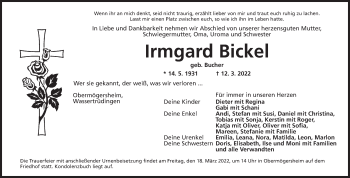 Traueranzeige von Irmgard Bickel von Dinkelsbühl/ Feuchtwangen