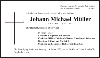 Traueranzeige von Johann Michael Müller von Neustadt/ Scheinfeld/ Uffenheim