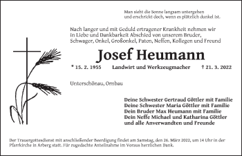 Traueranzeige von Josef Heumann von Ansbach