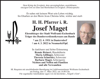 Traueranzeige von Josef Maget von Ansbach