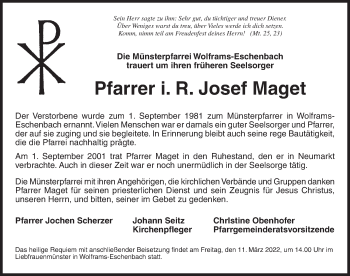 Traueranzeige von Josef Maget von Ansbach