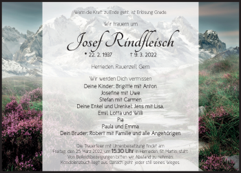 Traueranzeige von Josef Rindfleisch von Ansbach