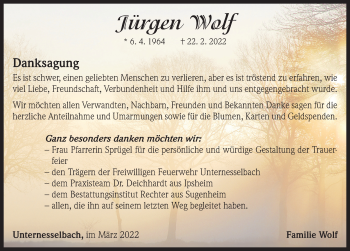 Traueranzeige von Jürgen Wolf von Neustadt/ Scheinfeld/ Uffenheim