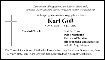 Traueranzeige von Karl Göß von Neustadt/ Scheinfeld/ Uffenheim