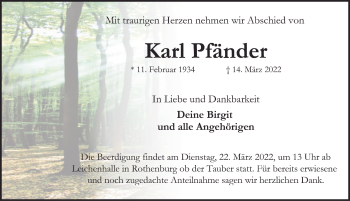 Traueranzeige von Karl Pfänder von Rothenburg