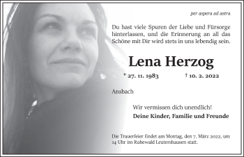 Traueranzeige von Lena Herzog von Ansbach