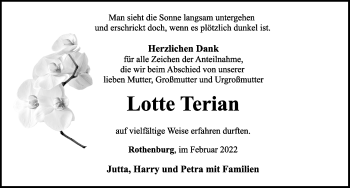 Traueranzeige von Lotte Terian von Rothenburg