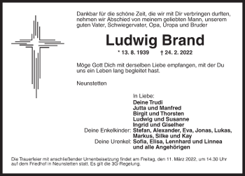 Traueranzeige von Ludwig Brand von Ansbach