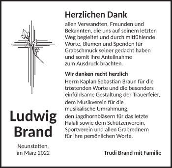 Traueranzeige von Ludwig Brand von Ansbach