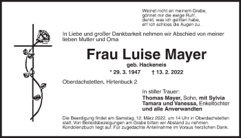 Traueranzeige von Luise Mayer von Ansbach