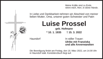 Traueranzeige von Luise Prossel von Dinkelsbühl/ Feuchtwangen