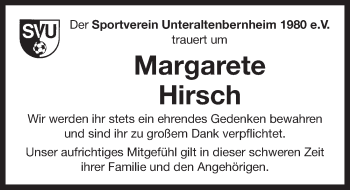 Traueranzeige von Margarete Hirsch von Neustadt/ Scheinfeld/ Uffenheim