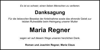 Traueranzeige von Maria Regner von Ansbach