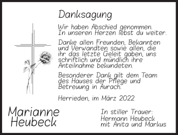 Traueranzeige von Marianne Heubeck von Ansbach