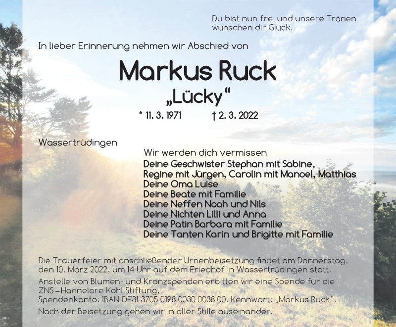  Traueranzeige für Markus Ruck vom 08.03.2022 aus Dinkelsbühl/ Feuchtwangen