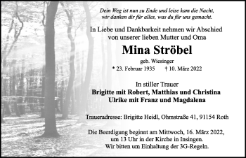 Traueranzeige von Mina Ströbel von Rothenburg