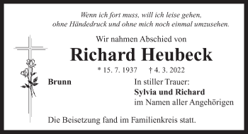 Traueranzeige von Richard Heubeck von Neustadt/ Scheinfeld/ Uffenheim