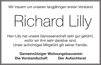 Traueranzeige von Richard Lilly von Rothenburg