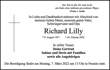 Traueranzeige von Richard Lilly von Rothenburg