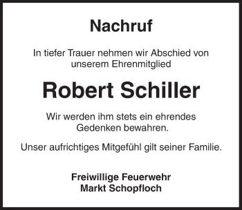 Traueranzeige von Robert Schiller von Dinkelsbühl/ Feuchtwangen