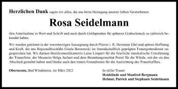 Traueranzeige von Rosa Seidelmann von Neustadt/ Scheinfeld/ Uffenheim