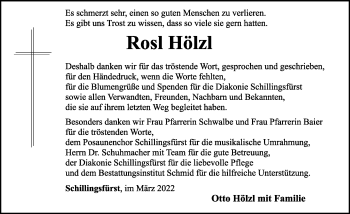 Traueranzeige von Rosl Hölzl von Rothenburg