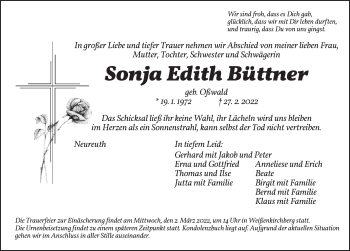 Traueranzeige von Sonja Edith Büttner von GE