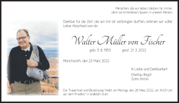 Traueranzeige von Walter Müller von Fischer von Dinkelsbühl/ Feuchtwangen