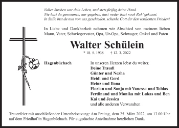 Traueranzeige von Walter Schülein von Neustadt/ Scheinfeld/ Uffenheim