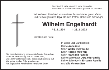 Traueranzeige von Wilhelm Engelhardt von Dinkelsbühl/ Feuchtwangen