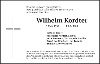 Traueranzeige von Wilhelm Kordter von Ansbach