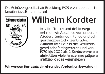 Traueranzeige von Wilhelm Kordter von Ansbach