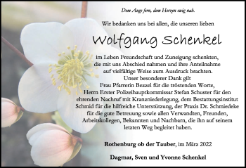 Traueranzeige von Wolfgang Schenkel von Rothenburg